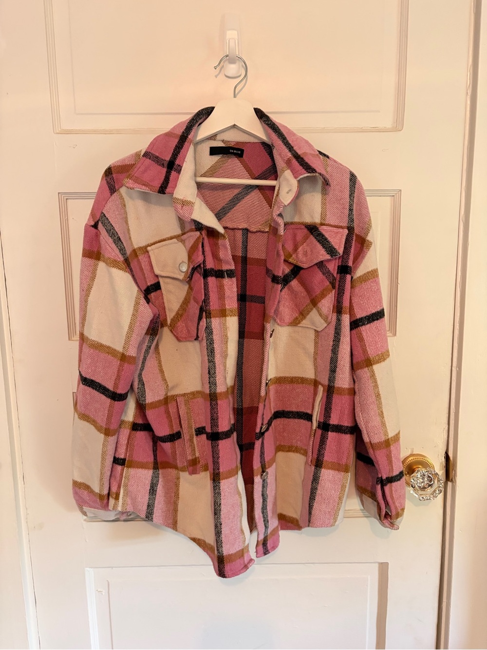 Women's Pink Plaid Utility Shacket Jacket